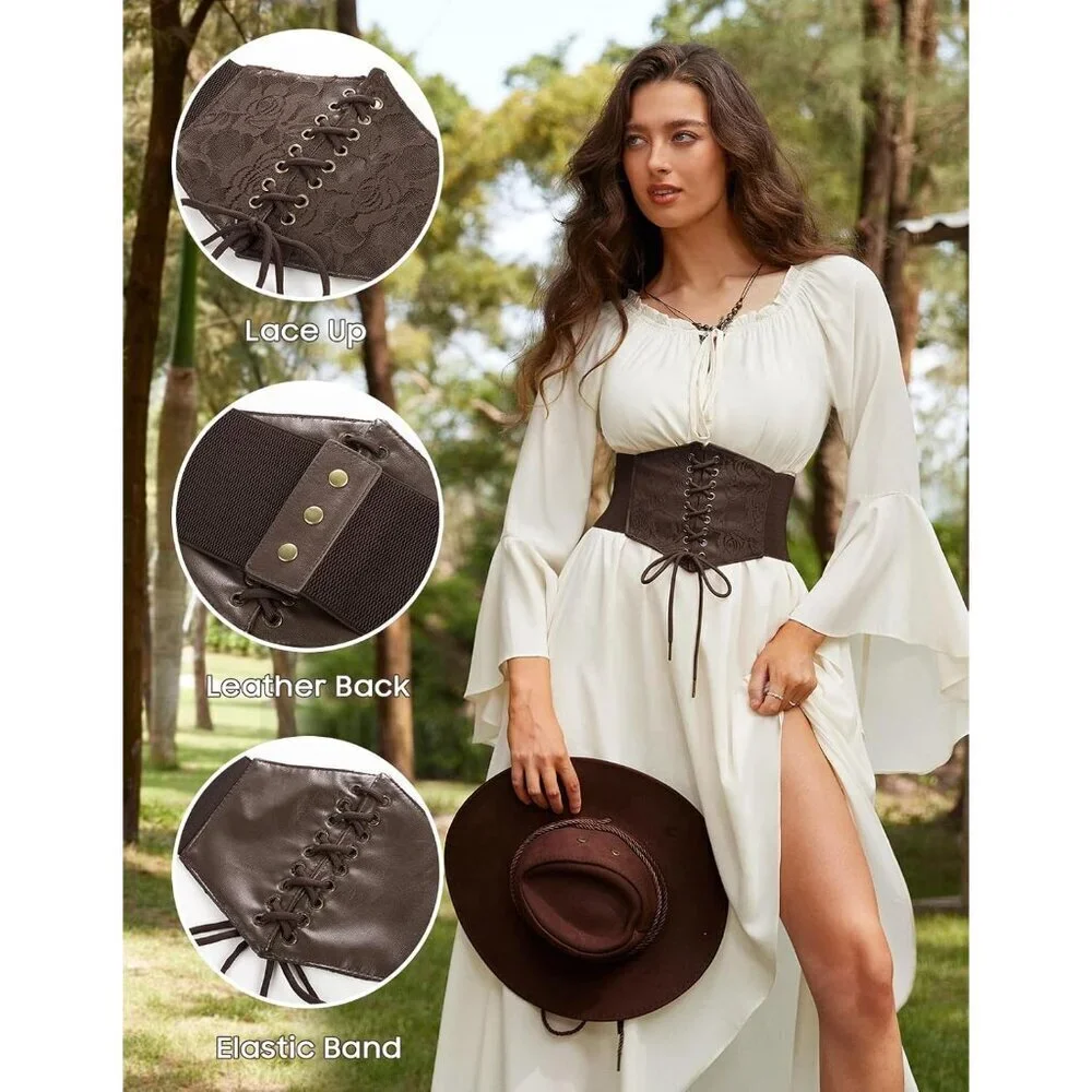 Women Lace-up Waspie Corset Belt Renaissance Medieval Costume Accessory
